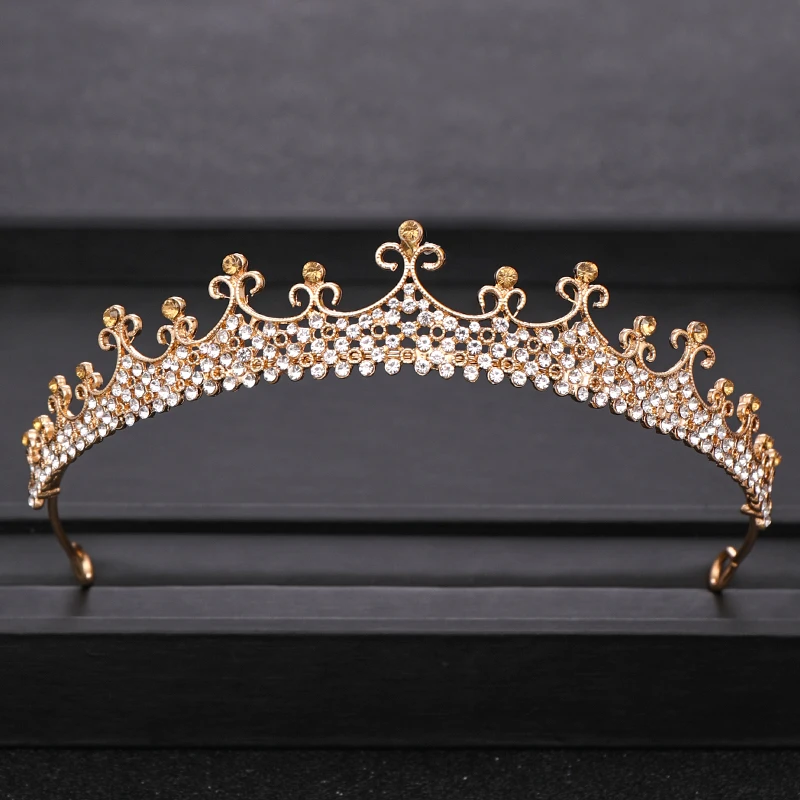 Gold Трендовая свадебная корона для невесты, головной убор золотого и серебряного цвета в стиле барокко, хрустальные диадемы и короны, свадебная тиара, аксессуары для волос - Окраска металла: Gold