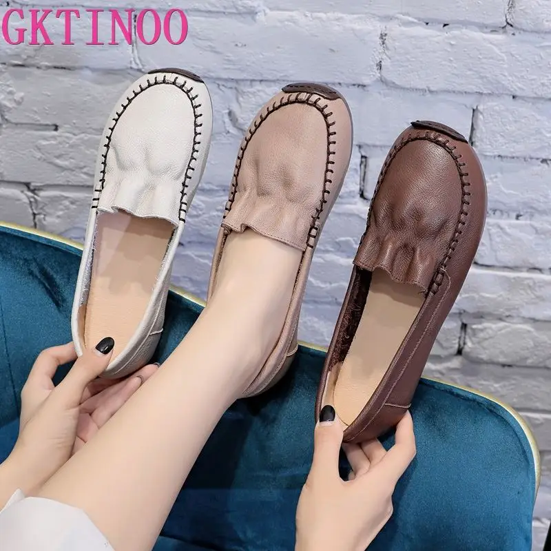 

GKTINOO Shoes Woman 2021 Genuine Leather Women's Flat Shoes Casual Loafers Slip On Women Shoes Flats Soft Moccasins Lady