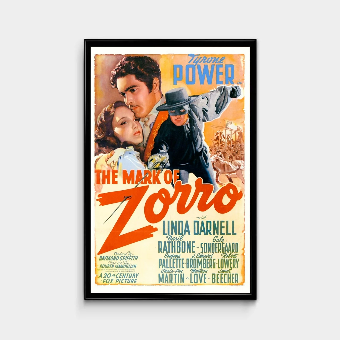 Постер по мотивам фильма Марк Зорро (1940) Брезентовая печать Оформление интерьера