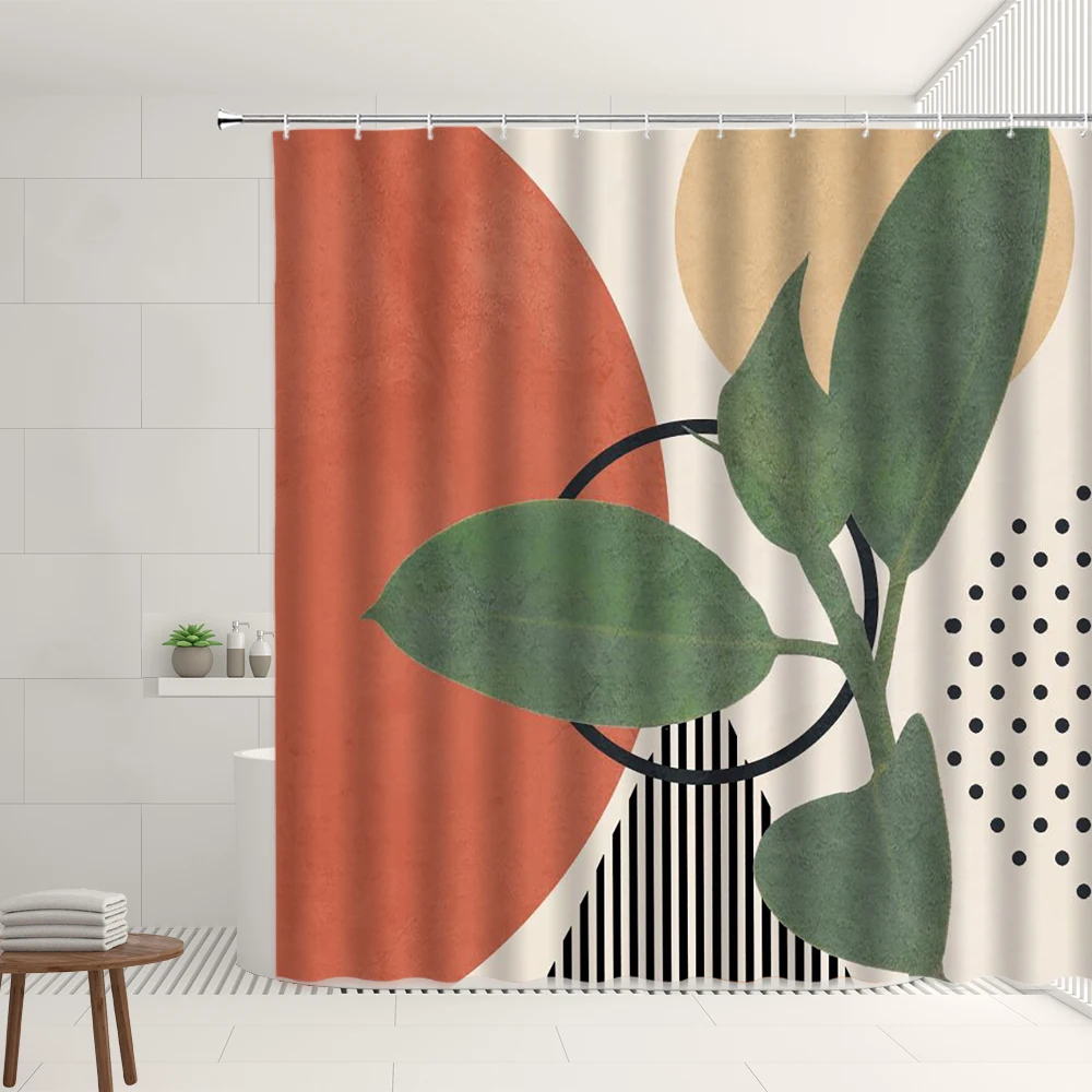 

Fabric Abstract Shower Curtain Set with Hooks Modern Aesthetic Art Minimalist Cute Morandi Bath Curtains ​With Geometric Pattern