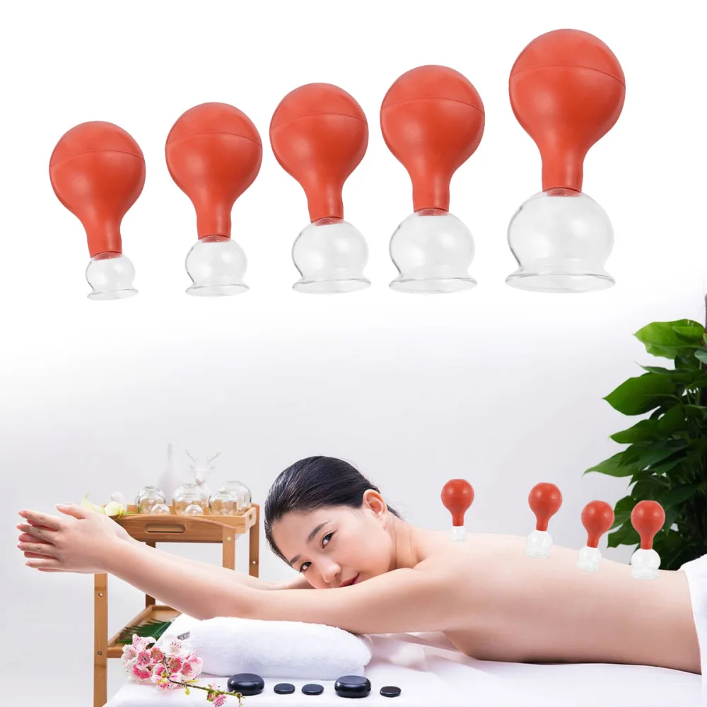 

5pcs Rubber Head Glass Vacuum Cupping Cups Kit Vacuum Cans Suction Therapy