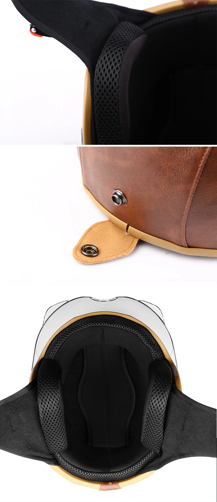 

Adult Motorcycle Vintage PU Leather sun visor and Retractable GoggleDetachable Warm Collar