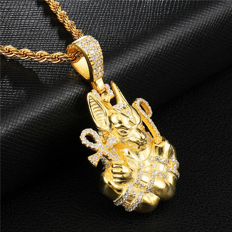 Iced Out египетское ожерелье Anubis Новое поступление Циркон Подвеска Шарм Золотая цепь хип хоп ювелирные изделия для мужчин подарки