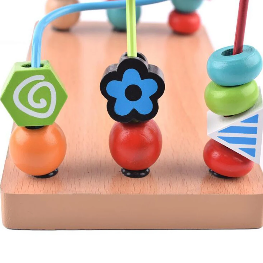 

Wooden Print Round Beads Toys Counting Circles Bead Abacus Wire Maze Toy Color Around Beads Wire Maze Children Educational Toys