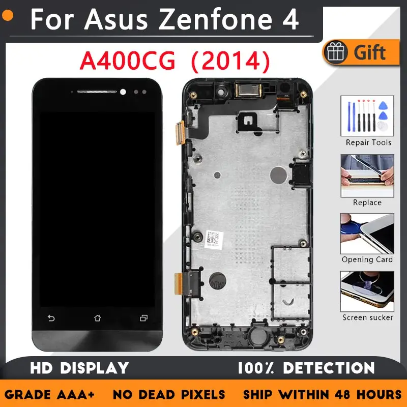 

For Asus Zenfone 4 2014 LCD screen assembly with front case touch glass, T00I, A400CG, A400CXG LCD Display original Black