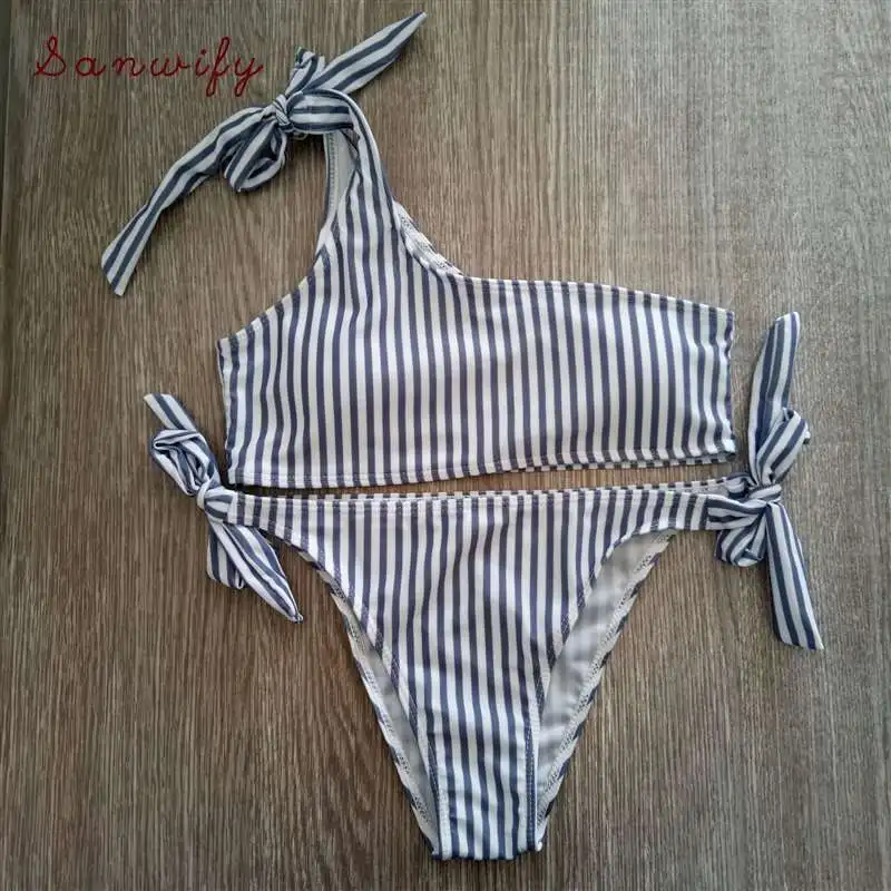 

Plaid Sexy Bikini Set Shoulder Swimwear Women Swimsuit Bathing Suit Separate Push Up Bikinis Bandage Beach 2019 New
