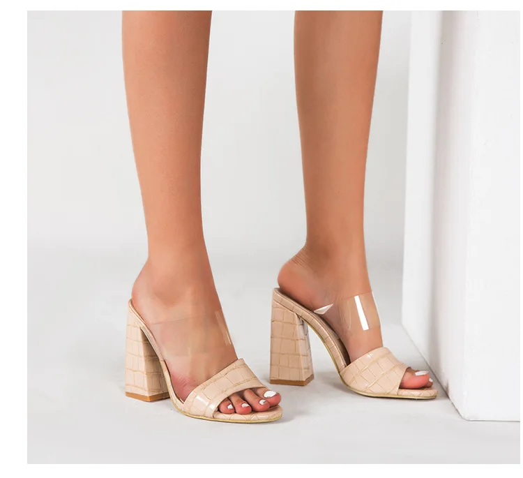 Большие размеры 35-42 Шлепанцы с открытым носком из ПВХ прозрачными лентами и