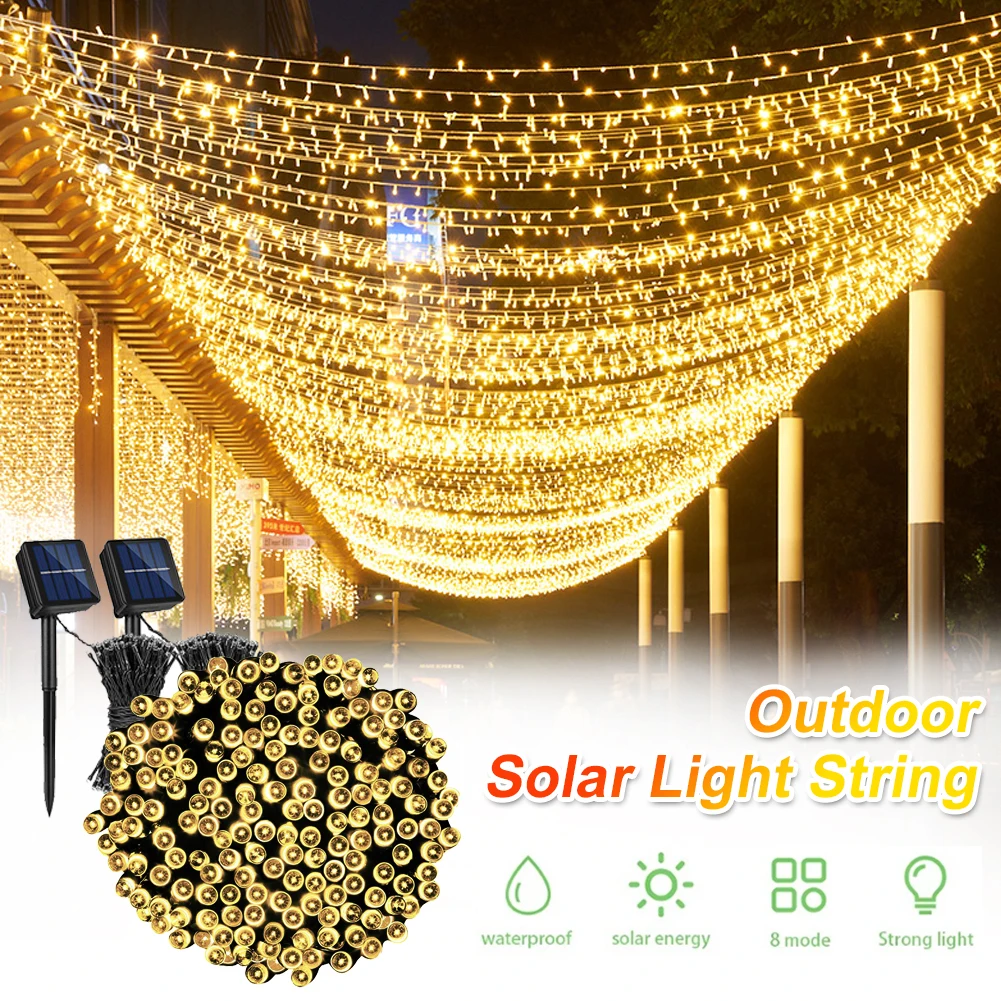 

2PCS 100 LEDs String Lights Solar Power Waterproof Garland Fairy Lamps with 8 Mode for Wedding Party Christmas Halloween Decor