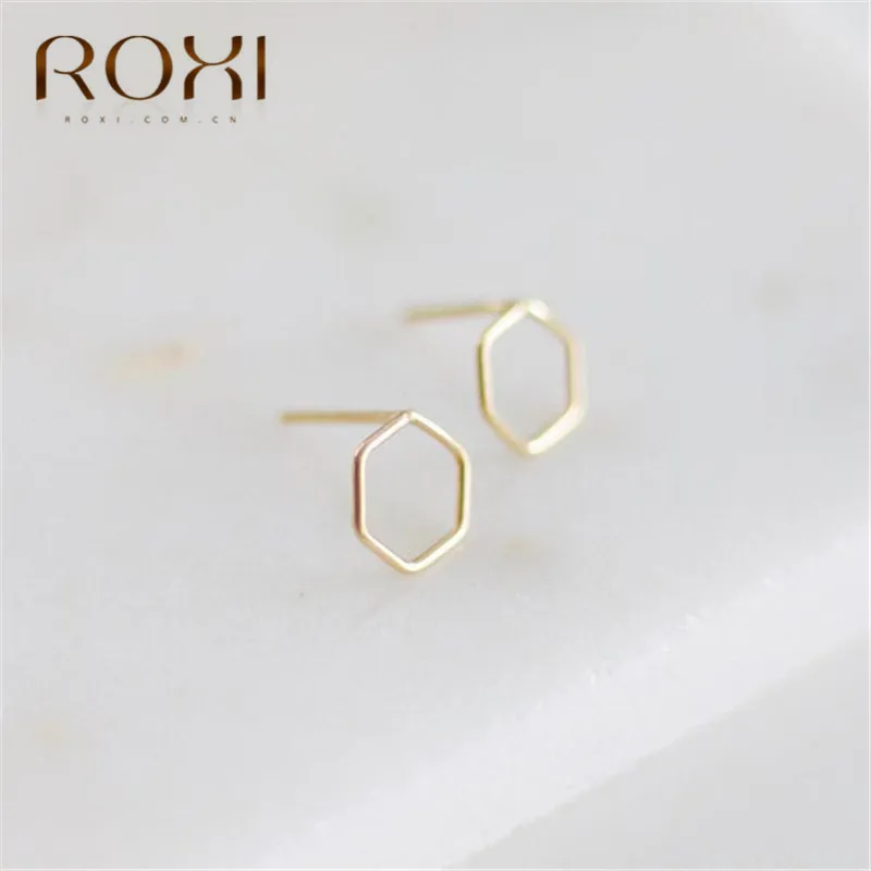 Женские серьги гвоздики из серебра 925 пробы с полыми золотыми