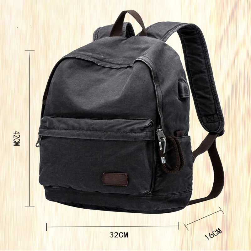 

Canvas Ins Cowhide Backpack Leisure Travel Usb Interface Backpack Pure Color Wear-resistant Shock-resistant Schoolbag Man 2020