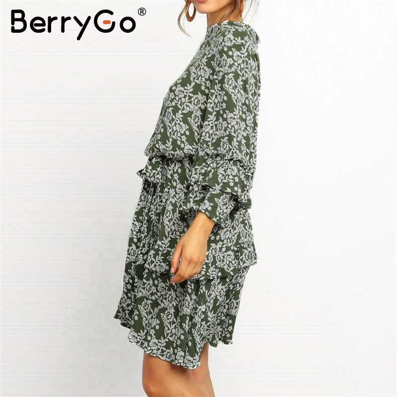 BerryGo уличная Женская Цветочная одежда свободное платье с рюшами и рукавами Бохо