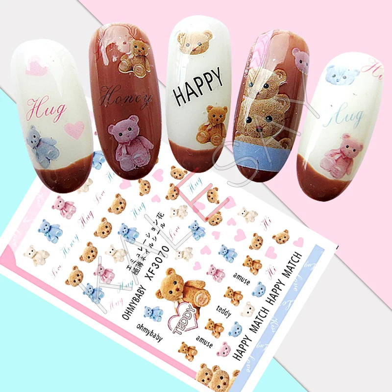 Наклейки для ногтей серии Cartoon Bear лак Дизайн 3D самоклеящиеся наклейки фольга