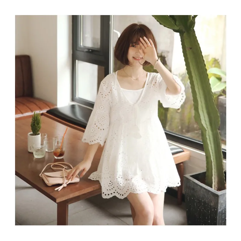 

Boutique fine embroidery hollow out cotton kawaii sweet doll dress