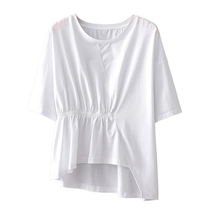 

womans shirts Solid color small design hemline irregular Casual Candy-Color DM001