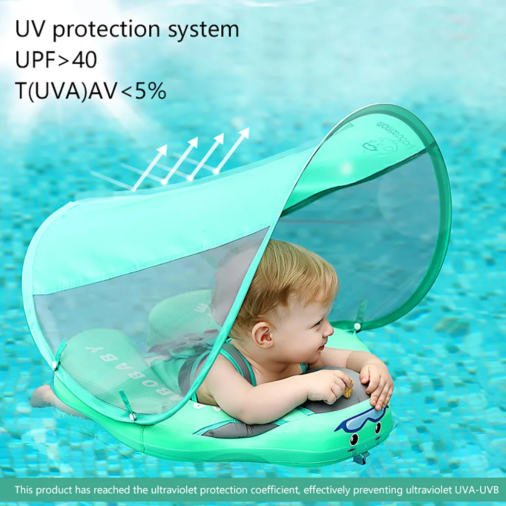 

Kids Baby Swimming Ringswith Canopy Swim Ring with Sun Shade No Inflatable For Baby Swimming Accessories Floating Swim Ring 529