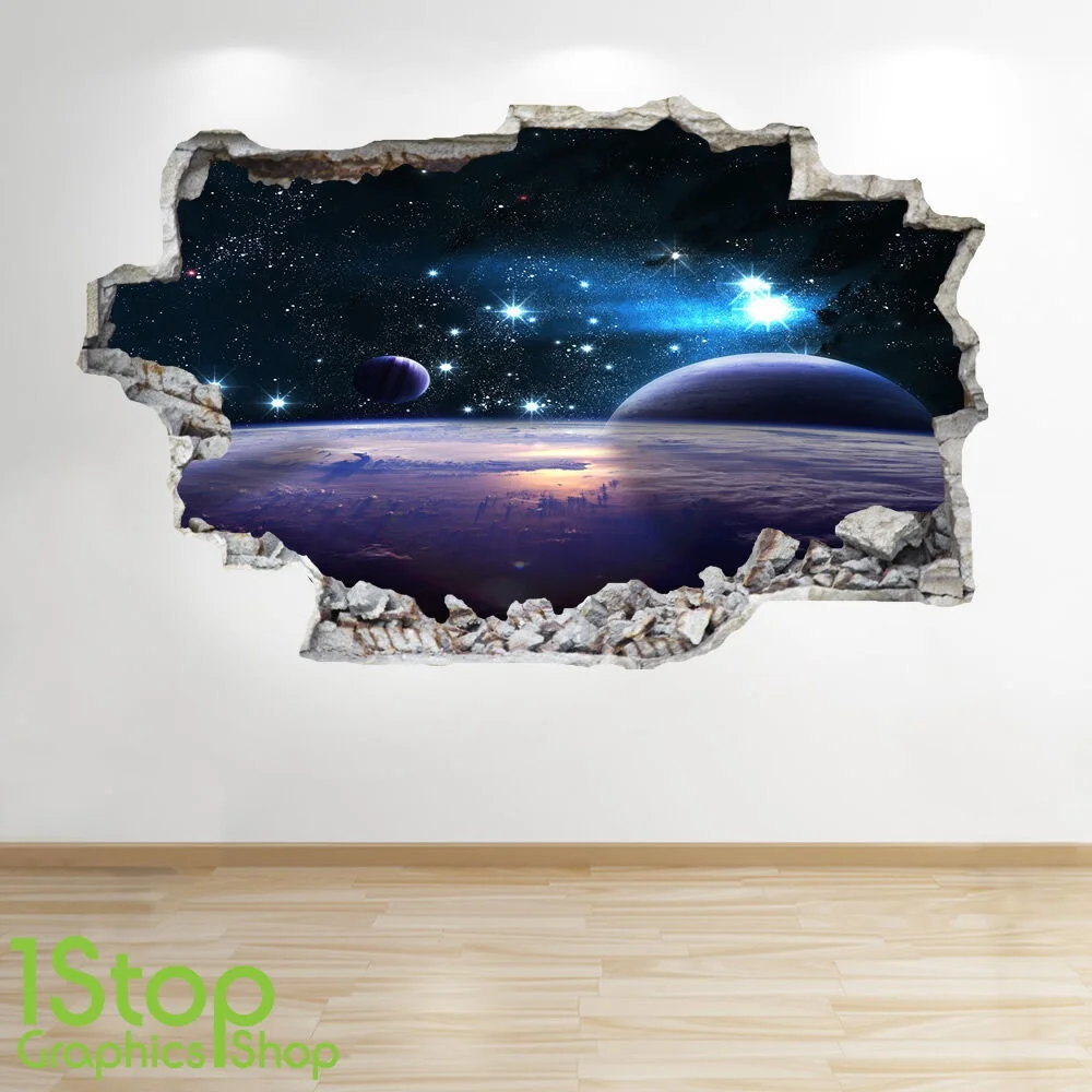 

For SPACE WALL STICKER 3D LOOK - MOON PLANET GALAXY STARS BOYS BEDROOM Z166
