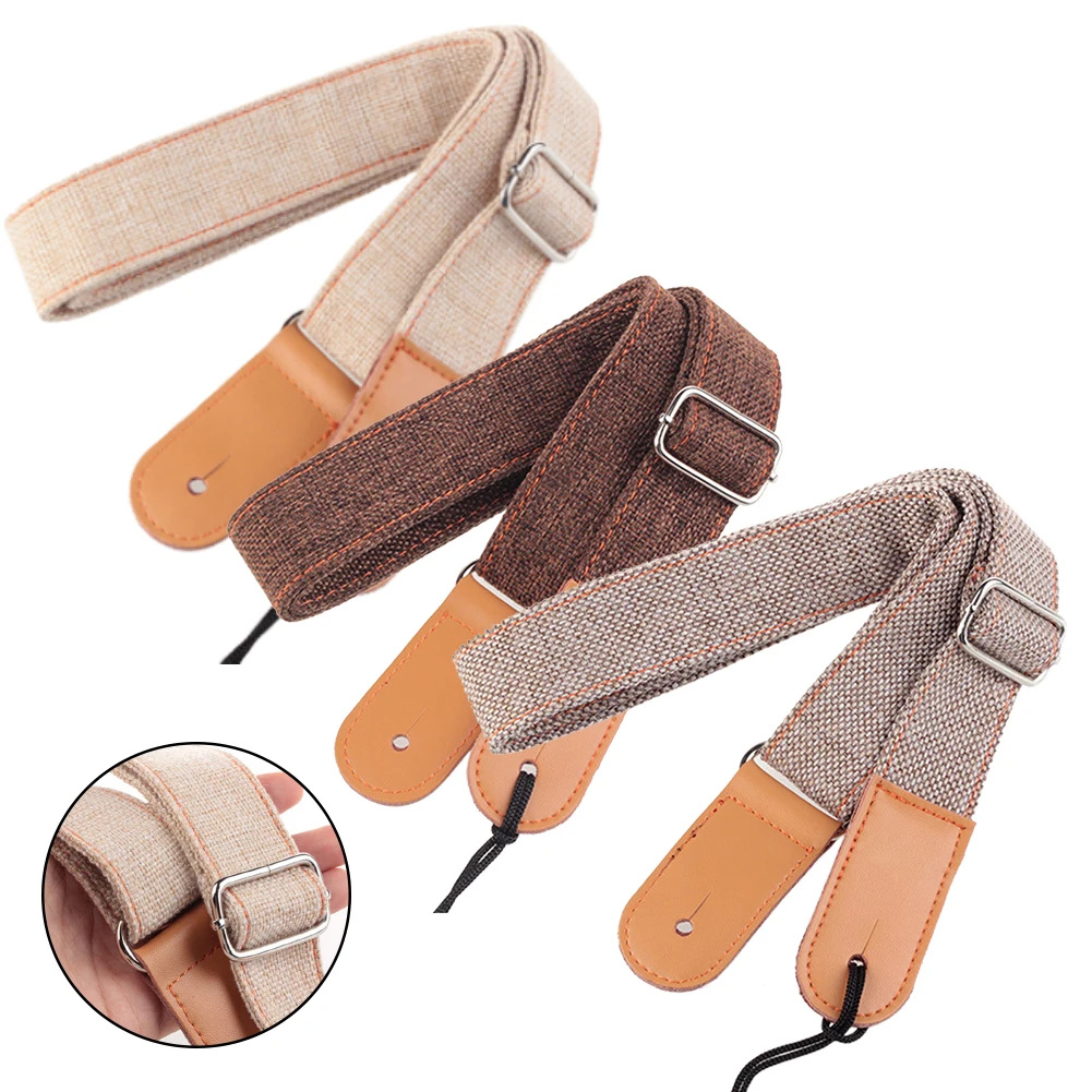 Портативный Регулируемый прочный дышащий ремень из хлопка и льна гитара ремешок