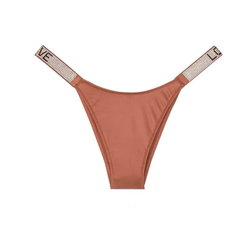 

Lomonling Women's Underwear Sexy Half-pack Hip Seamless Thong Ice Silk Sexy Briefs Women's Underwear Rhinestone Letters Inlaid