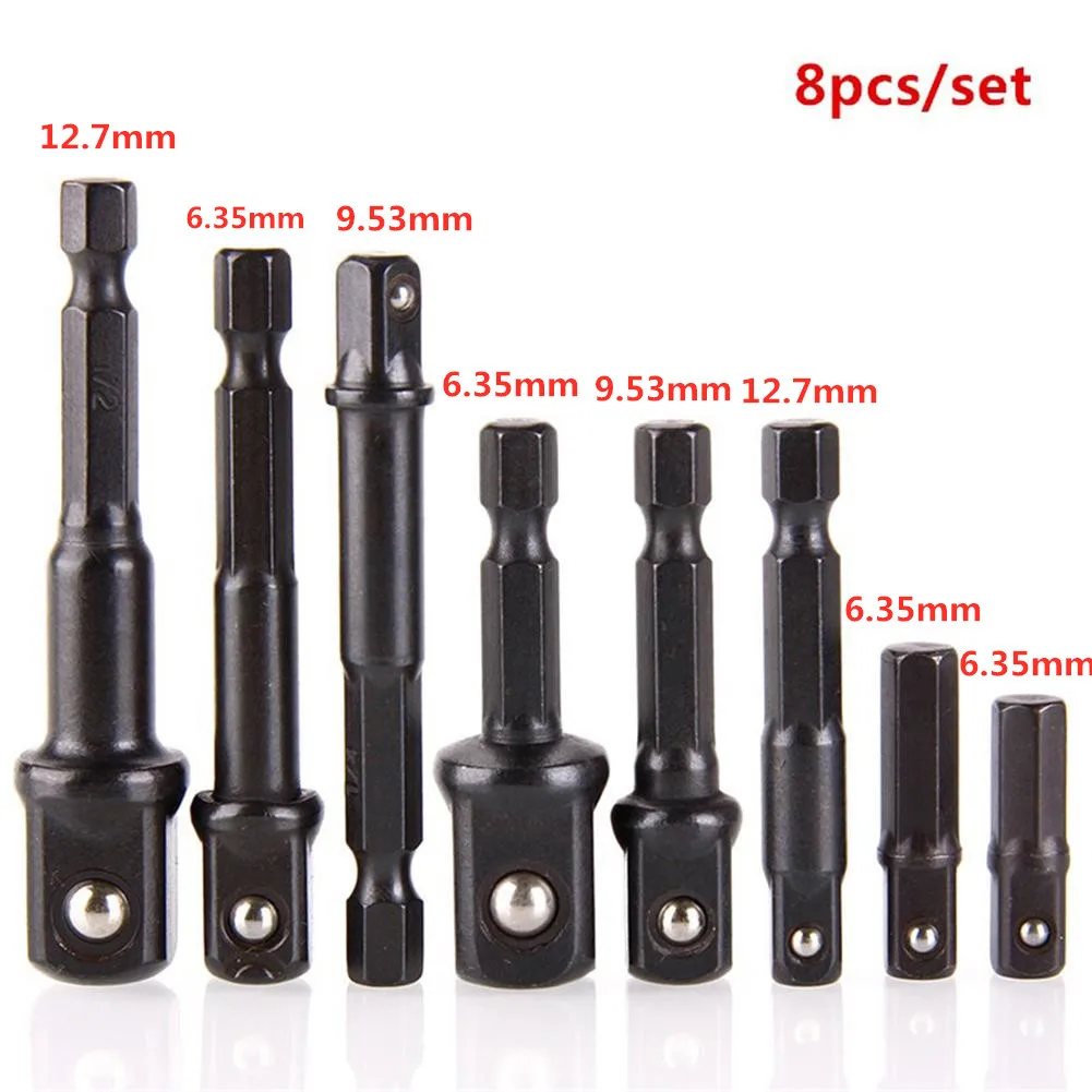 

8pcs Chrome Vanadium Steel Socket Adapter Black 1/2,3/8,1/4 Hex Shank Steel Ball Drill Bit Set For Power Tools