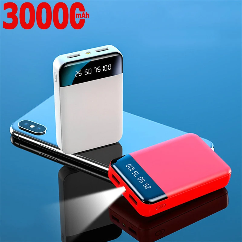 Портативное зарядное устройство Power Bank 30000mAh для путешествий с LED-подсветкой, подходит для Xiaomi Samsung.