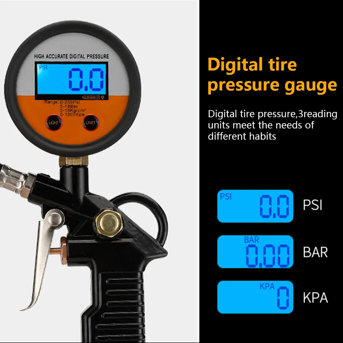 

0-220PSI Car Digital LCD Display Air Tire pressure gauge Car Tire Air Pressure Inflator Gauge Monitor EU/US/JA