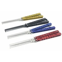 foldable comb stainless steel practice training butterfly knife comb beard moustache brushes hairdressing styling tool 6 style