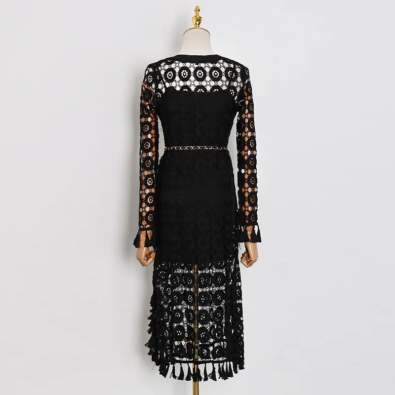 Женское кружевное платье TWOTWINSTYLE вечернее ажурное до щиколотки с длинным рукавом