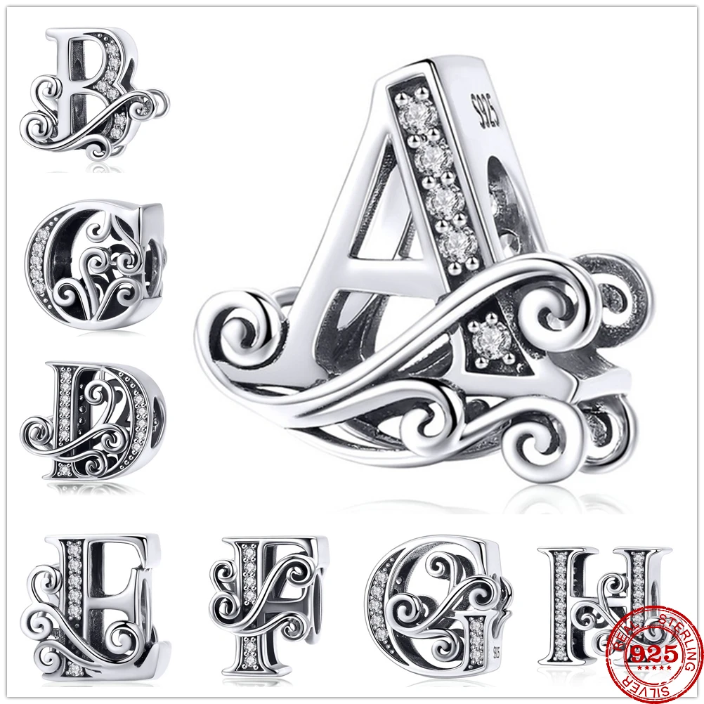 

New 925 Sterling Silver 26 A-Z Flower Name Letter Charm Bead Fit Original Pandora charms Bracelet DIY Women Jewelry accessories