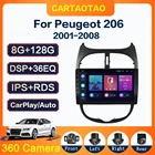 Автомагнитола 2DIN для Peugeot, мультимедийный проигрыватель с GPS-навигацией, 8 ГБ + 128 ГБ, DSP, IPS, для Peugeot 206, 2001, 2002, 2003, 2004, 2005-2008