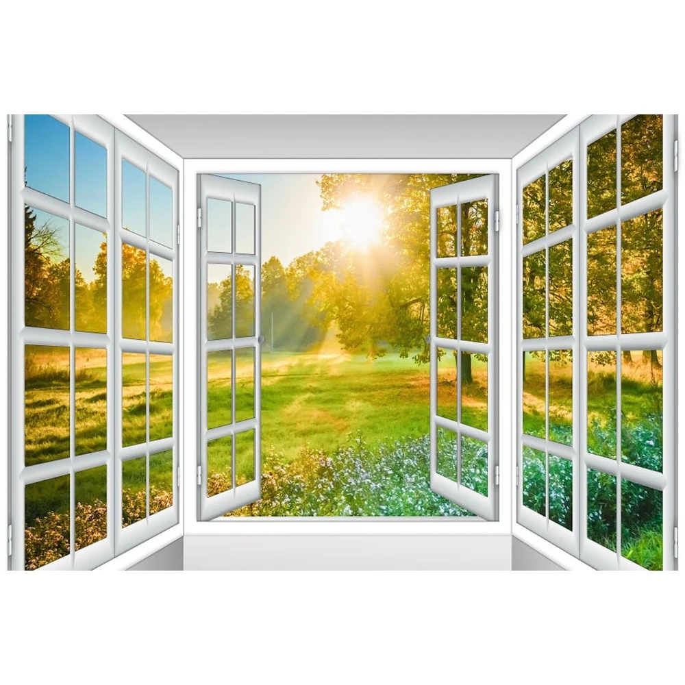

Window Forest Flower Park Garden Nature Scenery Baby Shower Backdrop Vinyl Photography Background For Photo Studio Photophone