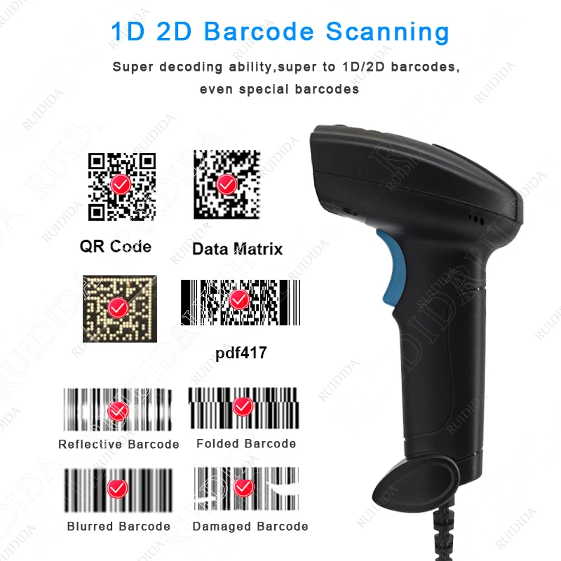 Bluetooth 2 4G беспроводной сканер штрих-кодов 2D Ручной QR-код PDF | Компьютеры и офис