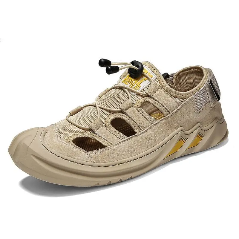 

Сандалии мужские кожаные дышащие, кроссовки из воловьей замши, прочная Толстая резина, плоская подошва, повседневная обувь, большие размеры...