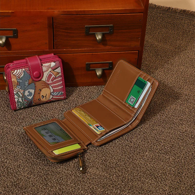 

Tri-fold card bag Short Korean wallet female 2021 new middle school students foldable cute snap