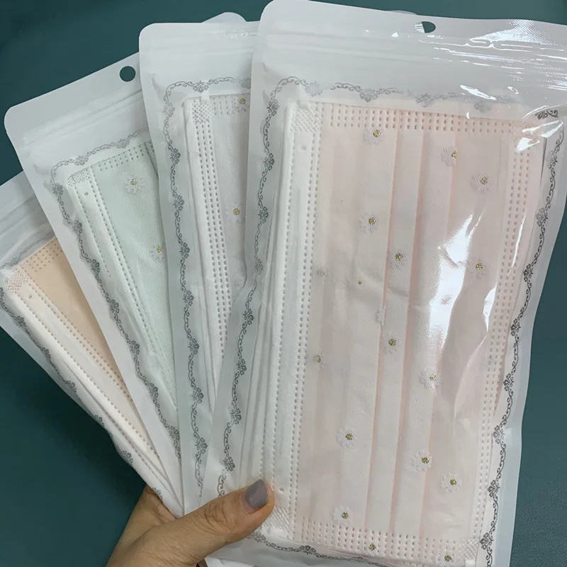 

Adult Disposable Fresh Mask 50/100 Mesh Non-woven Fabric Flower Pattern 4-layer Hanging Ear Dust-proof Breathable Mask