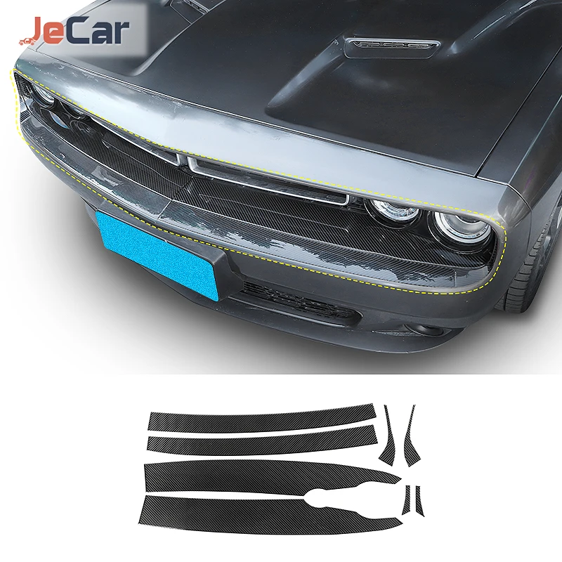 

Soft Carbon Fiber Stickers Car Front Head Grills Engine Decoration Cover For Dodge Challenger 2015 Up Car Accessories