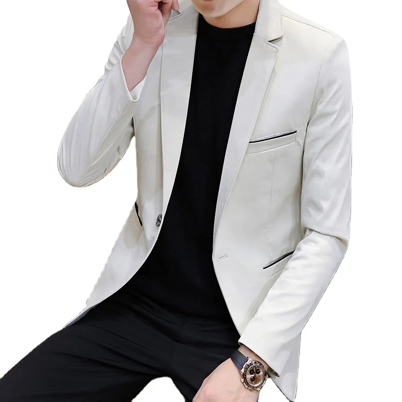 

2021 men's autumn and winter leisure handsome slim suit solid color fashion stitching men blazer