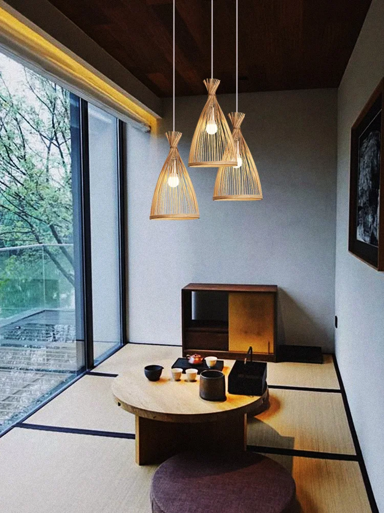 Китайская бамбуковая люстра ручной вязки тканый бамбуковый абажур подвесной