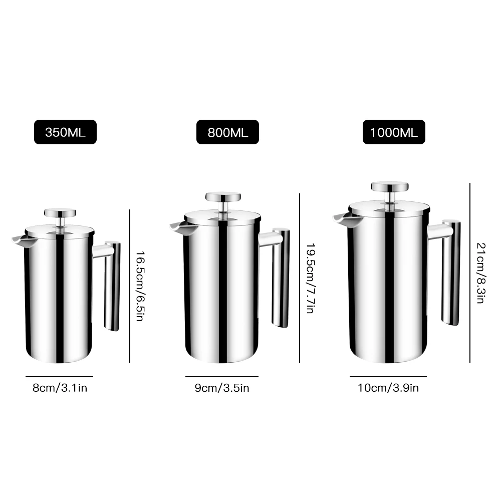 

Press Coffee Maker Stainless Steel Coffee Percolator Pot Portable Large Capacity Manual Cafetiere Coffee Containers