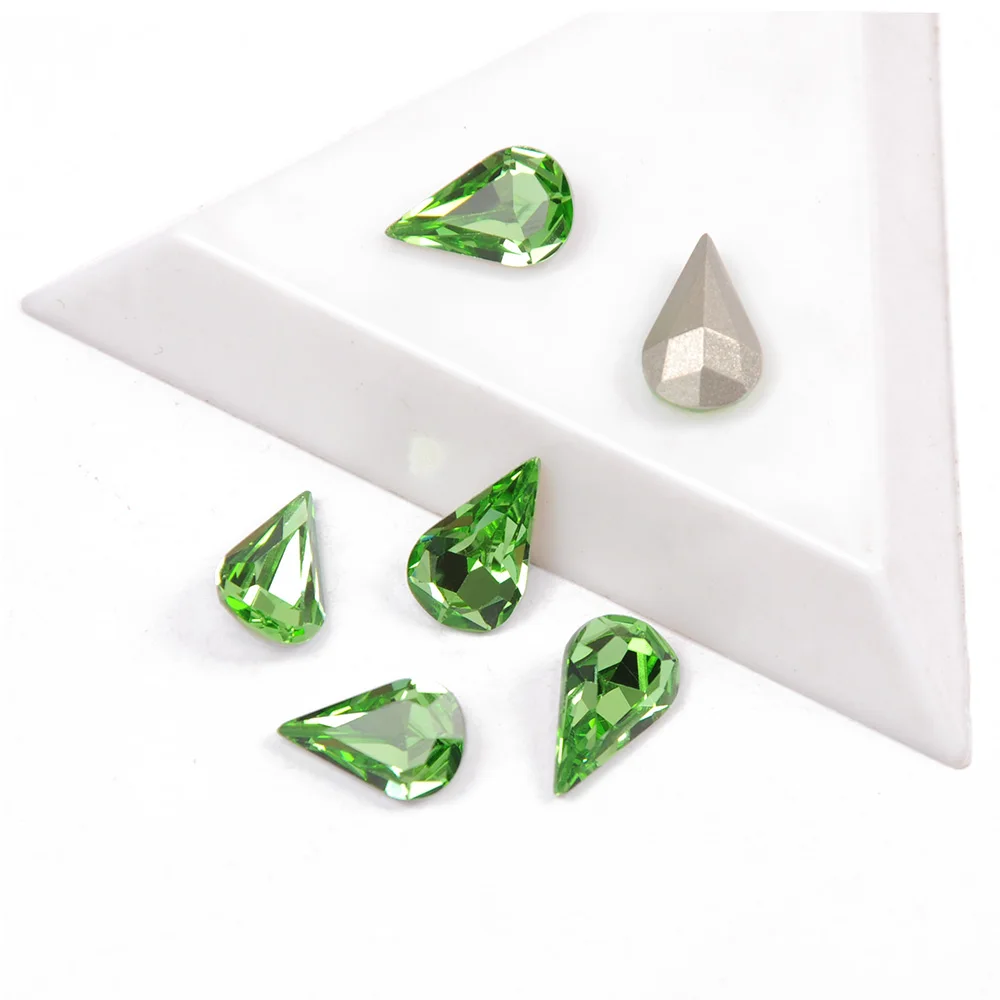 

Super Glitter Crystal Peridot Color Pear Shaped Mixed Size 27pcs 21pcs 12pcs Pointback Glass Rhinestone For 3D Nails Art Gems
