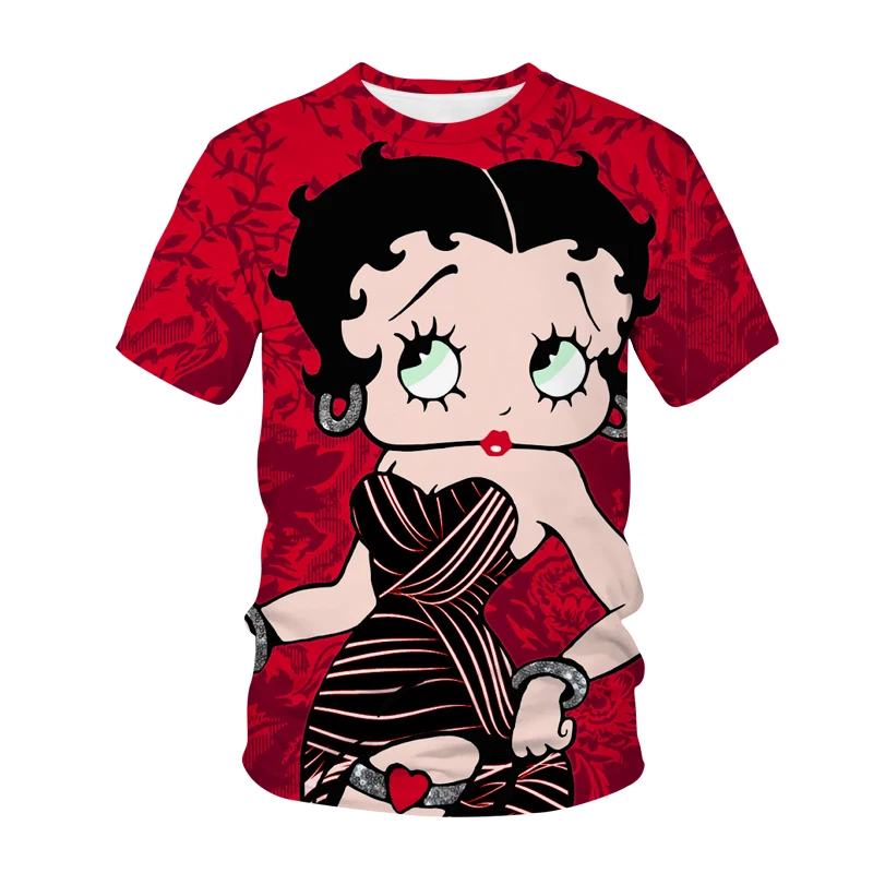 

Cartoon Girl T-shirt Betty Boop-S Cute 3D Printing Streetwear Female Oversized Fashion Summer Short-sleeved Hip-hop Sportswear