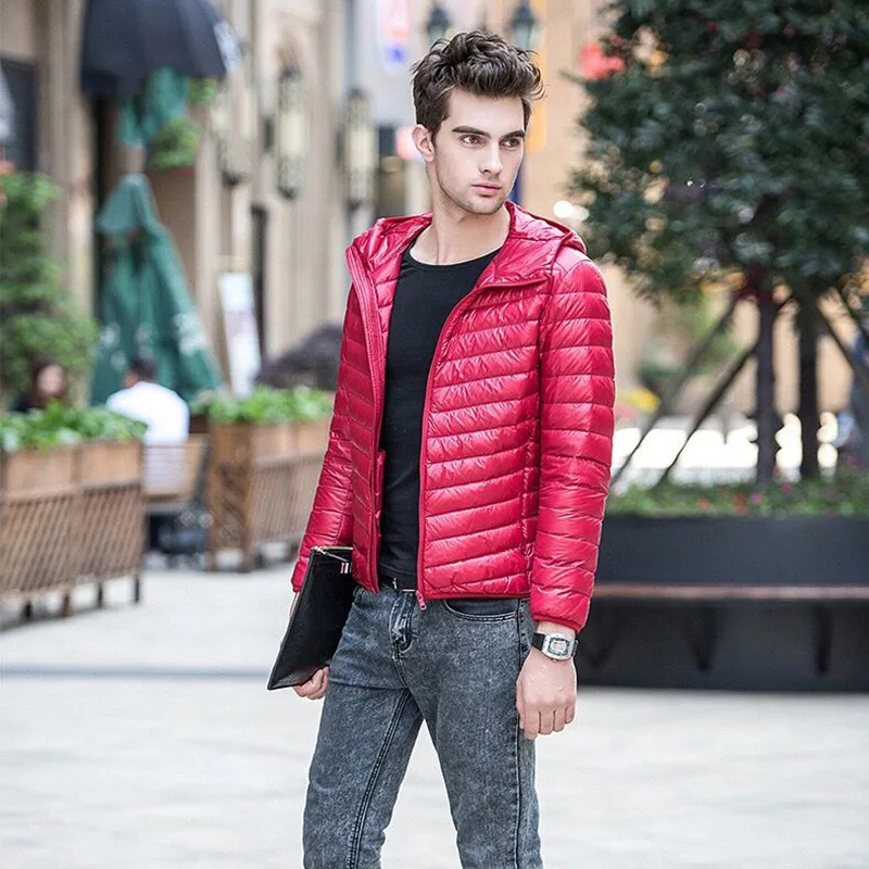 2019 осенне зимняя Новая легкая и тонкая мужская пуховая куртка с капюшоном на