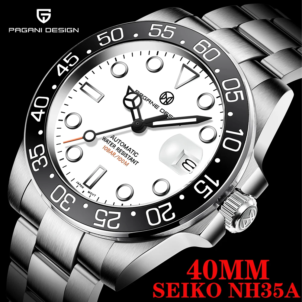

2021 New PAGRNE DESIGN Top Brand Men Automatic Mechanical Watch PAGANI White Clock Stainless Steel Waterproof Watch Reloj Hombre