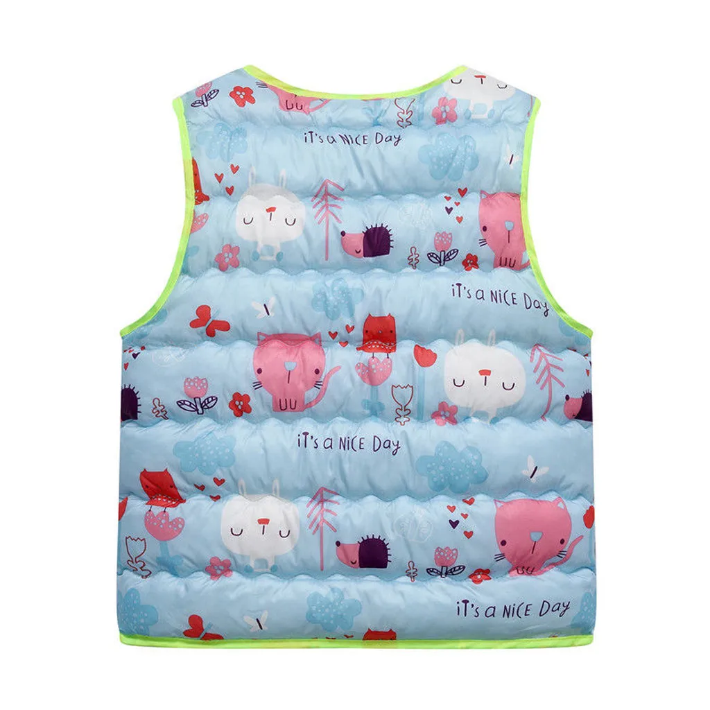 Toddler Kids Baby Girls Boys Sleeveless Print Cartoon Warm Waistcoat Cute Jacket Colorful Autumn Fashion Tops For 2-7T Kids