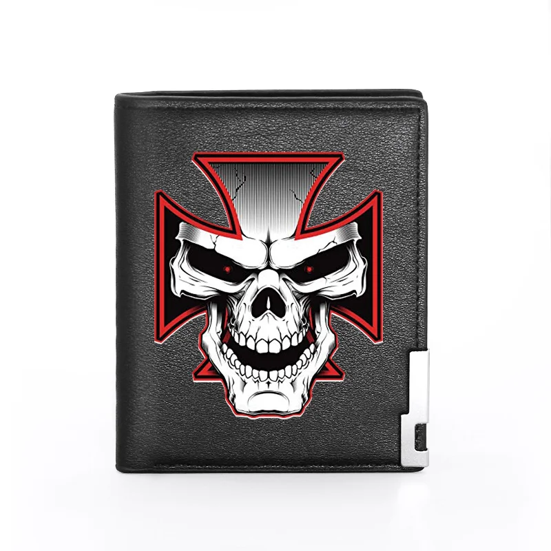 

Fashion Cross Skull Printing Black Pu Leather wallet Men Credit Card Holder Short Purse Gifts