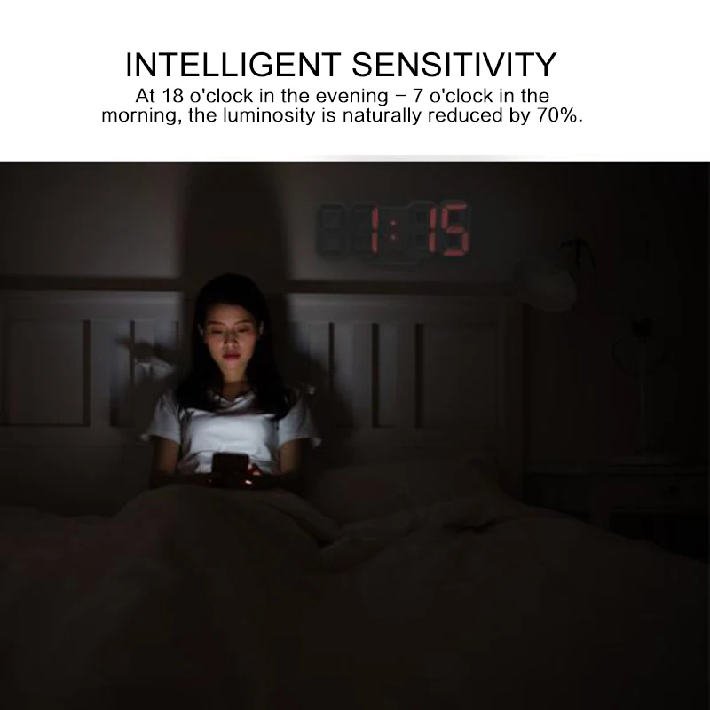 Часы светодиодные цифровые 3D настенные с USB-зарядкой и повтором сигнала для