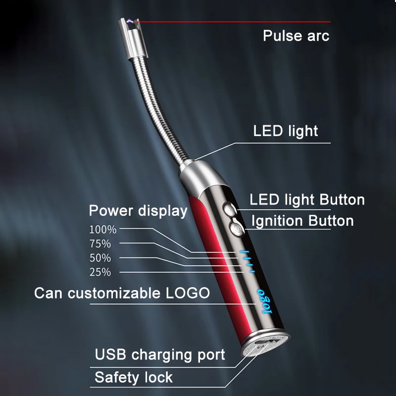 Электрическая импульсная дуговая Зажигалка со светодиодным дисплеем батареи