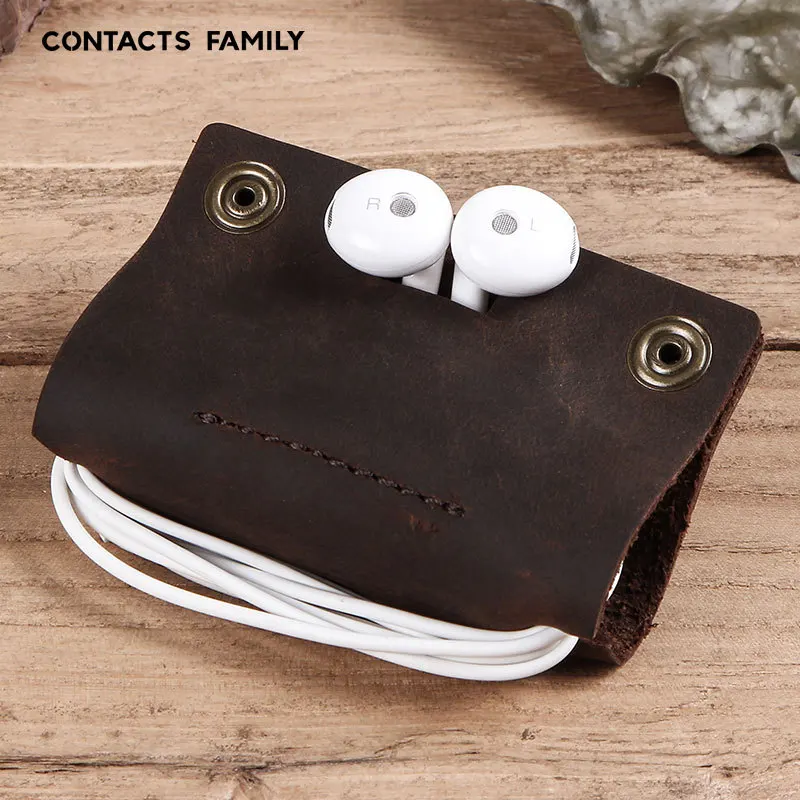 

Genuine Leather Headset Winder Vintage Pattern Data Cable Earphone Cable Organizer Portable Protective Case