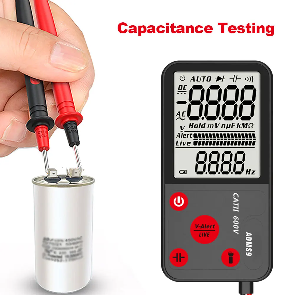 

ADMS9 LCD 3-Line RMS Voltmeter Digital Multimeter Auto Ranging Built-In Flashlight Overload Protection Voltage Resistance Tester