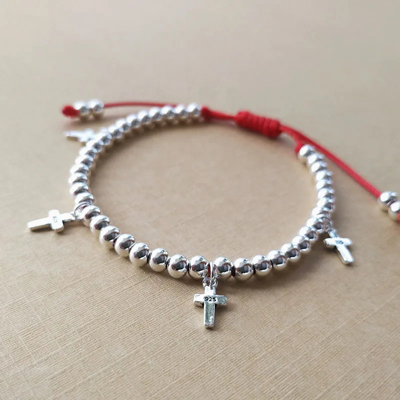 Настоящее 925 пробы Серебряный браслет ручной работы Вощеная Веревка амулет в