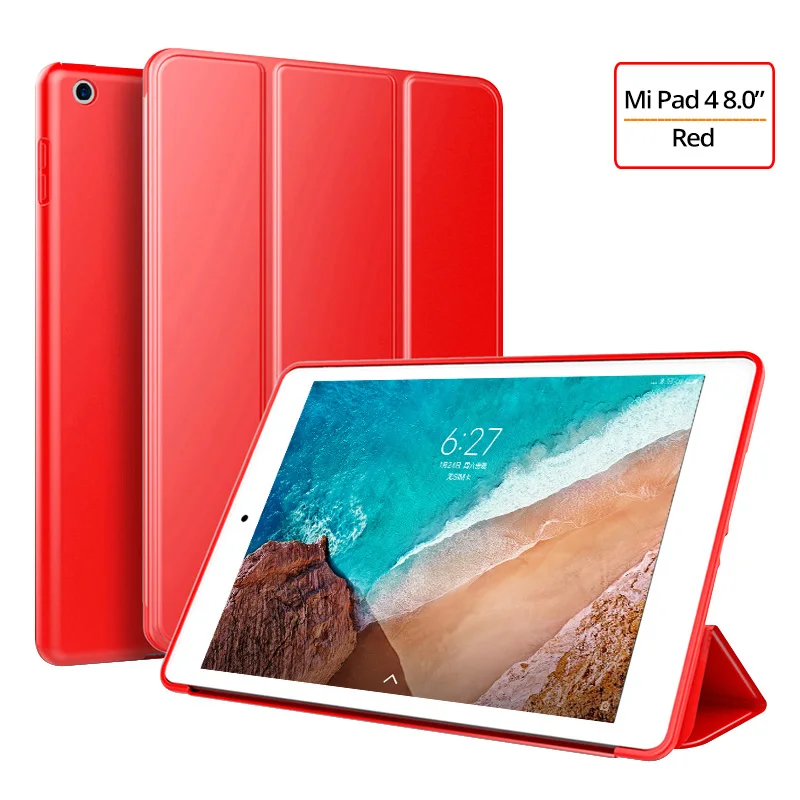 Чехол для Xiaomi mi Pad 4 Ультра тонкая откидная подставка силиконовая Мягкая задняя крышка для Xiaomi mi Pad 4 8,0 Tablet Funda mi Pad 4 Smart Case - Цвет: Red